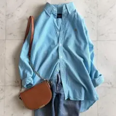 美品 ラルフローレン Ｌ相当 刺繍ポニー コットン 長袖シャツ◆ブルー