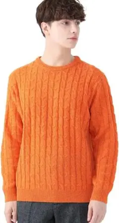 BEAMS HEART オレンジ ケーブル編み ニット L