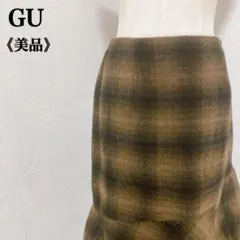 GU チェック柄 タイトスカート ベージュ系 裏地付き
