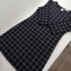 【き610】grove ブラック チェック柄 ワンピース L