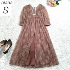 niana　レイヤード花柄レースロングパーティードレス　ローズ　ピンク　S
