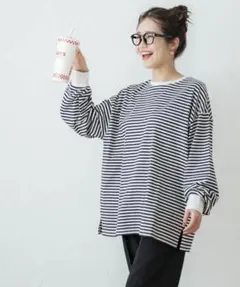 coca コットンビッグシルエットTシャツ(L/Border)