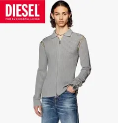 未使用　ディーゼル　6万　カモフラ切替　ジップアップ　スリムニット　ロゴワッペン