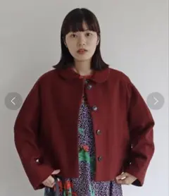 美品　bulle de savon super100　丸衿コート　ボルドー