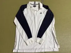 ★80年代ビンテージ品★adidas 長袖ポロシャツ ホワイト/ネイビー