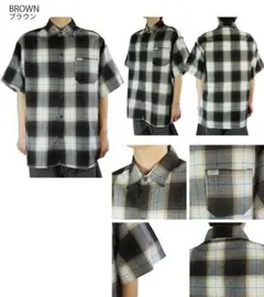 XL新品CALTOPキャルトップオンブレーチェックシャツ半袖ブラウンワークネル