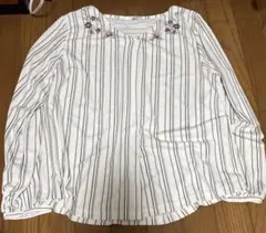 白ストライプ刺繍長袖シャツ