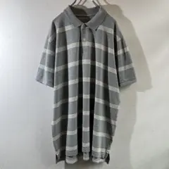 T-444 MERONA グレー ストライプ ポロシャツ XXL