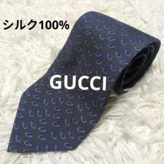 GUCCI シルク100% ネクタイ　CG柄　グレー✕ネイビー