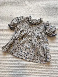 着画あり　テータテート　tete a tete 花柄トップス　青　ブルー　80