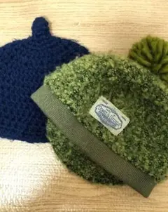 ベビーニット帽（緑・紺）セット売り