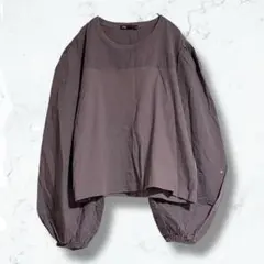 2670♡ザラ♡シャツプルオーバー 紫 L 異素材 バルーン袖 長袖 春秋