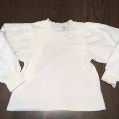 ホワイト フリルネック 長袖カットソー