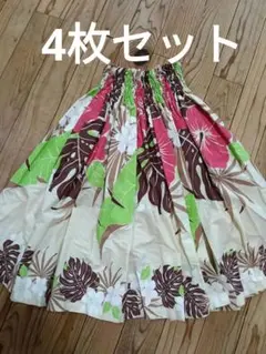 ハワイアン パウスカート フラダンス衣装 トロピカル柄 リーフ＆ハイビスカス