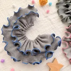 新色♪お試し価格｜綿100% フリルスタイ 杢ダークグレーxロイヤルブルーメロウ