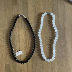 オニキスと白水晶ネックレス2点セット