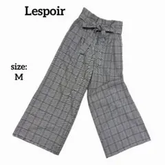 Lespoir ワイドパンツ チェック柄 ハイウエスト ゴムウエスト リボン M