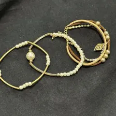 ブレスレット 3点セット パール レザー ゴールド