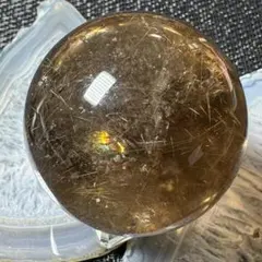 ✨ゴールドルチルクォーツ 天然石丸玉 約52.2mm 虹入り スモーキー 一点物