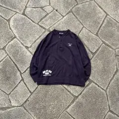 90s Chaps ヘンリーネック　スウェット　茄子紺　ロゴ刺繍　メンズ