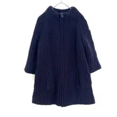 ウール混 ニット×ダウン風切り替えコート 異素材 ドッキング ジップアップ 紺