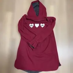 ワインレッド フード付きパーカー ハートデザイン