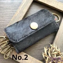 ハンドメイド　レザーキーケース　取り外し可能キーリング付　本革　black