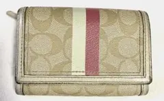 ●最終価格●COACH コーチ 二つ折り財布 ベージュ ホワイトピンクライン入り