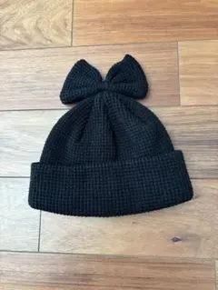 LOUFTS FARM 黒いリボン付きニット帽　子ども用