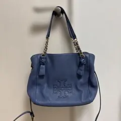 トリーバーチ チェーンハンドル ショルダーバッグ シボ革 ロイヤル 