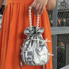 ハローサンフランシスコ チャオパニックティピー パールハンドルリボン巾着バッグ