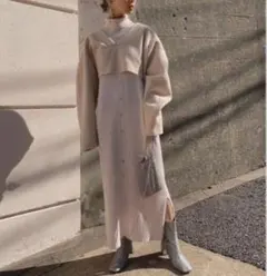 【AMERI】LAYERED KNIT DRESS 白