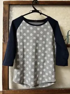 Champion 七分袖 ラグランTシャツ ドット柄 グレー ネイビー
