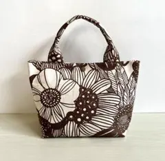 B345・ハンドメイドミニトートバッグ★アートフラワー・ブラウン