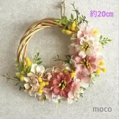 m26-6☆ハーフリース　桜　ミモザ　造花リース　玄関リース　春リース