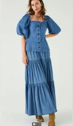 ZARA ティアードデニムスカート ブルーのサムネイル