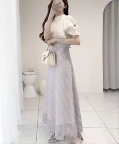 MILY BILET ダブルフリル袖 チェック レース ドッキング ワンピース