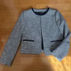 anyFAM ノーカラージャケット　ラメツイードネイビーホワイト