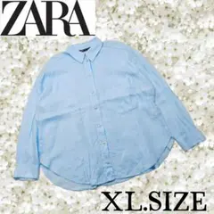 078〚ZARA ザラ〛リネンシャツ ライトブルー XLサイズのサムネイル