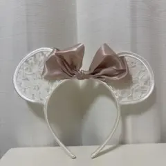 ミニーマウス カチューシャ レースリボン付き