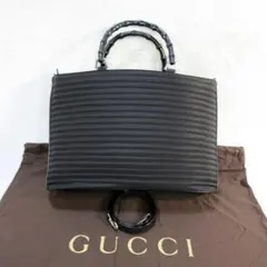✨隠密GUCCI/極美品✨2Way バンブー キャンバス×レザー 黒 A4可