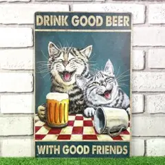 487番】猫 ネコCat ビール 親友 インテリア雑貨 カフェ バー ブリキ看板