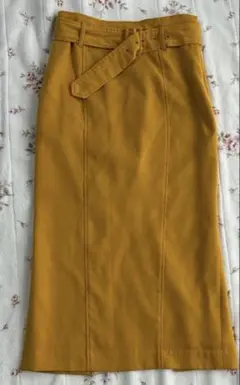 即発送 ロングスカート マスタード タイトスカート 専用ベルト ２点セット 黄色