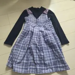 anyfam 紫系チェック 長袖ワンピース 130サイズ