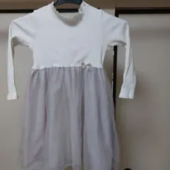 petit main フリルネック長袖ワンピース