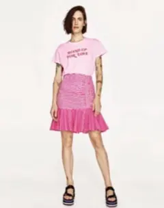 最終値下げ　美品　ZARA ザラ ストライプ フリル スカート XS ピンク