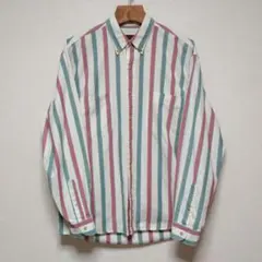 90s 黒タグ Eddie Bauer ストライプ ボタンダウンシャツ
