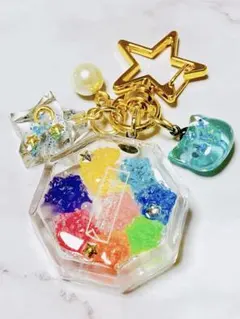 ネコさん　星のざらめ飴シャカシャカシェイカー レジンキーホルダー