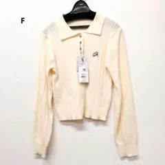 新品未使用タグ付きアイボリー リブ編みポロニット 長袖 254