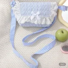 ポシェット 水色 ストライプ SHEIN キルティング